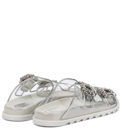 Shop Roger Vivier Slidy Viv' Leather And Pvc Sandals In Silver