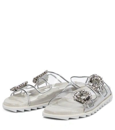 Shop Roger Vivier Slidy Viv' Leather And Pvc Sandals In Silver