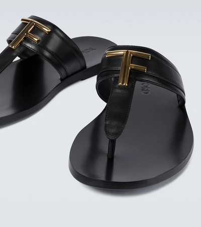 Tom Ford Brighton Leather Flip-flops In Black And Gold In Black