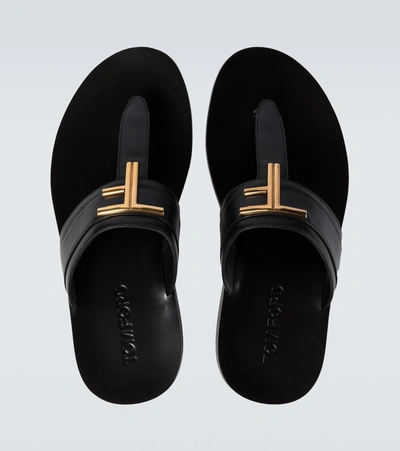 Tom Ford Brighton Leather Flip-flops In Black And Gold In Black