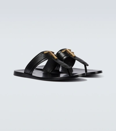 Tom Ford Brighton Leather Flip-flops In Black And Gold In Black