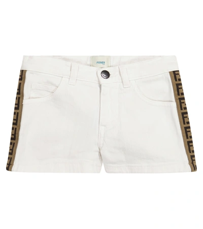 Shop Fendi Ff Stretch-cotton Denim Shorts In White