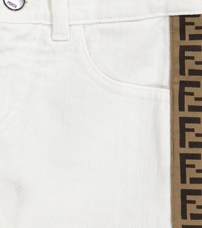 Shop Fendi Ff Stretch-cotton Denim Shorts In White