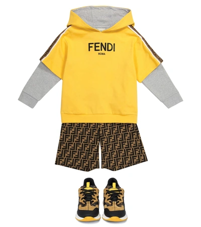 Shop Fendi Logo Cotton Hoodie In Yellow