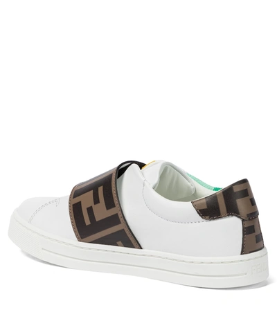 Shop Fendi Logo Leather Sneakers In White