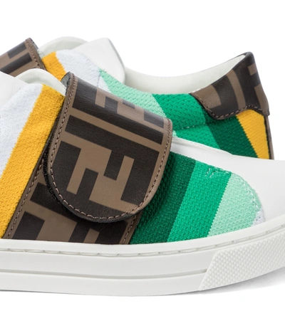 Shop Fendi Logo Leather Sneakers In White