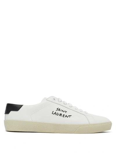 SAINT LAURENT COURT LOGO-EMBROIDERED LEATHER TRAINERS 1398031