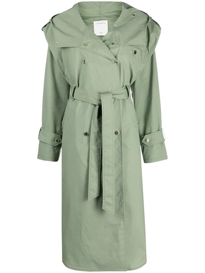 Shop Sandro Arie Hooded Trench Coat In Green