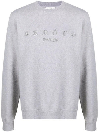 Shop Sandro Embroidered-logo Cotton Sweatshirt In Grey
