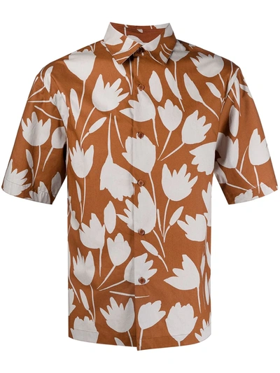 Shop Sandro Tulip-print Short-sleeved Shirt In Brown
