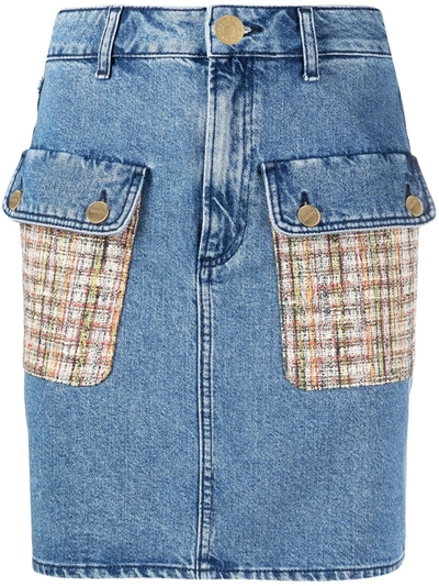 Shop Sandro Fiorina Tweed-pocket Denim Skirt In Blue