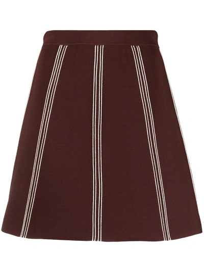 Shop Sandro A-line Striped Mini Skirt In Brown