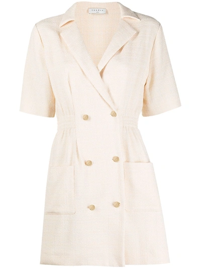 Shop Sandro Double-breasted Tweed Dress In Neutrals