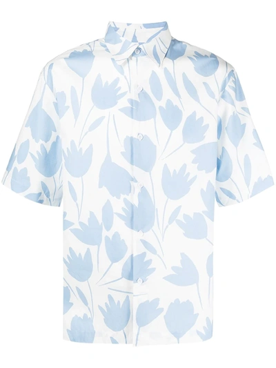Shop Sandro Tulip-print Short-sleeved Shirt In Blue