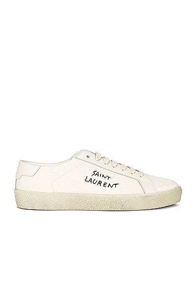 Saint Laurent Court Classic Distressed Logo-embroidered Canvas And Leather Sneakers In White