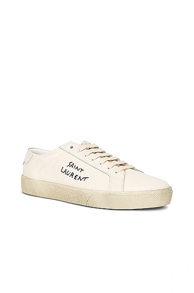 Saint Laurent Court Classic Distressed Logo-embroidered Canvas And Leather Sneakers In White