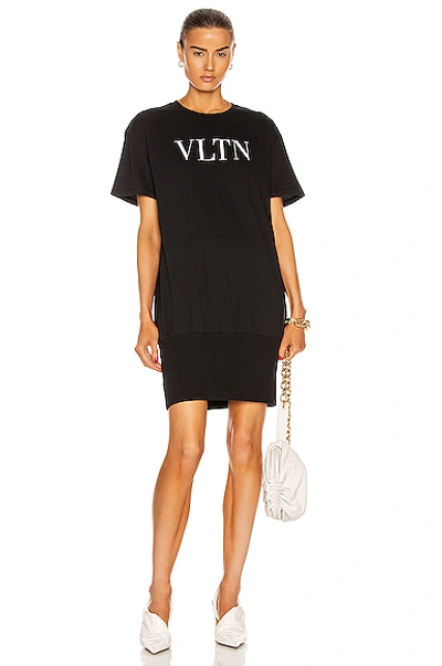 Shop Valentino Logo T Shirt Mini Dress In Nero & Bianco