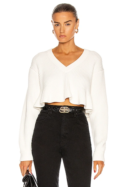 Shop Alexander Wang T Cropped V Neck Sweater In White