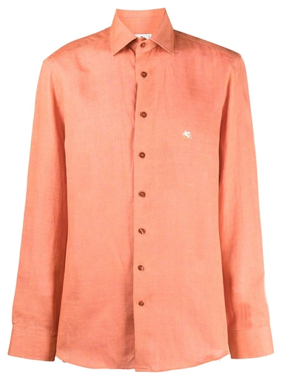 Shop Etro Two-tone Linen Shirt In Orange
