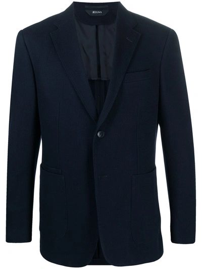 Shop Z Zegna Textured Cotton Blazer In Blue