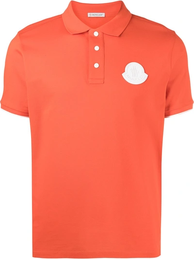 Shop Moncler Logo Patch Polo Shirt In Orange