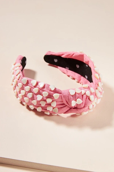 Shop Lele Sadoughi Heart-studded Linen Headband In Pink