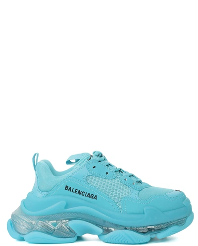 Shop Balenciaga Turquoise Triple S Sneakers
