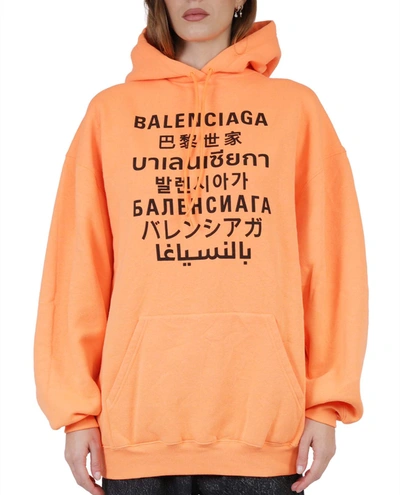 Shop Balenciaga Orange Languages Hoodie In Arancio/nero
