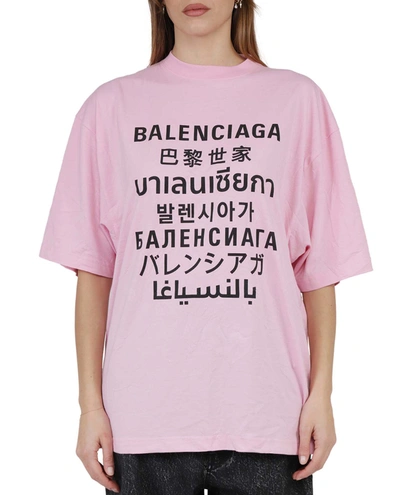 Shop Balenciaga Pink Languages Xl T-shirt In Rosa/nero