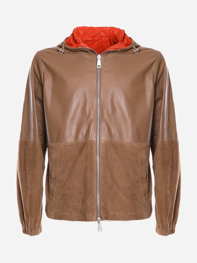 Shop Dondup Reversible Jacket With Leather Hood In Brown