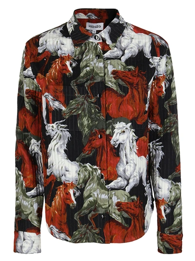 Shop Kenzo All Over Horse Print Quilted Shirt In Multi