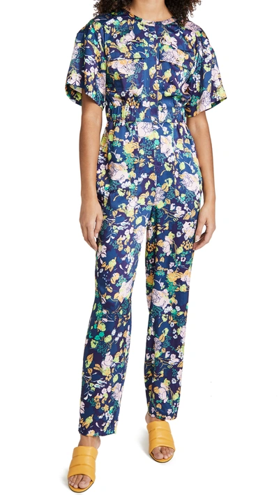 Shop Tanya Taylor Jenni Jumpsuit In Multicolor Floral Navy Multi
