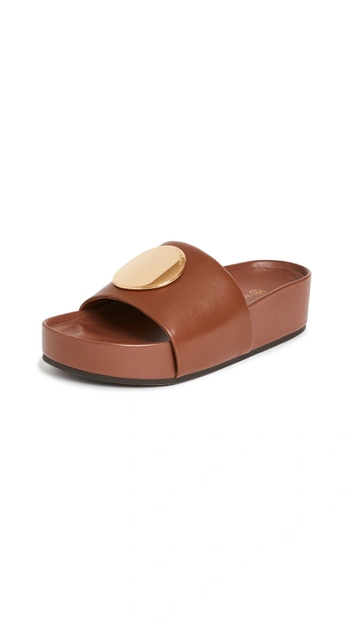 Shop Tory Burch Patos Slides In Burnt Cuoio