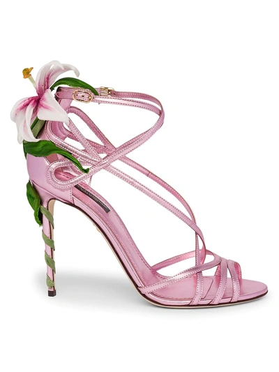 Shop Dolce & Gabbana Women's Strappy Lily Leather Sandals In Rosa
