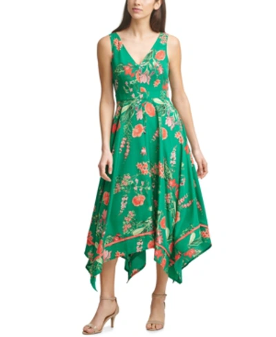 Shop Vince Camuto Handkerchief-hem Midi Dress In Green Multi
