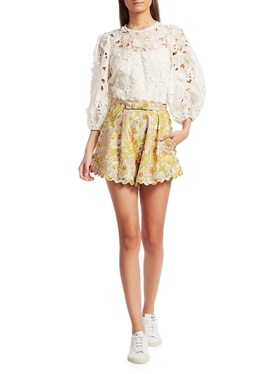 Shop Zimmermann Women's Super 8 Lift Off Floral Lace Puff-sleeve Blouse In Ivory