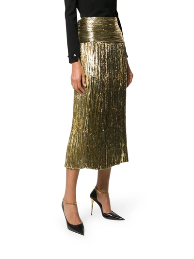 Shop Saint Laurent Metallic-effect Pleated Skirt