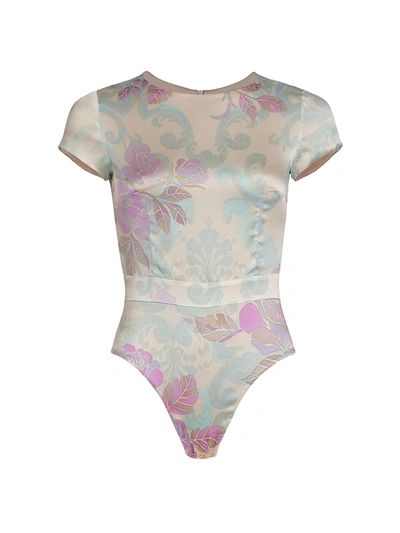 Shop Adriana Iglesias Bel Floral Stretch-silk Bodysuit In Cool Bloom