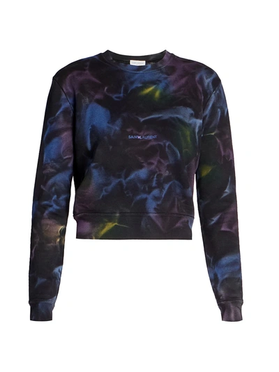 Shop Saint Laurent Cropped Logo Tie-dye Sweater In Pattern