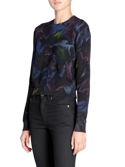 Shop Saint Laurent Cropped Logo Tie-dye Sweater In Pattern