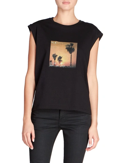 Shop Saint Laurent Cap-sleeve Graphic T-shirt In Noir Multicolor