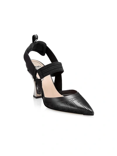 Shop Fendi Colibri Laser Cut Leather Slingback Pumps In Black