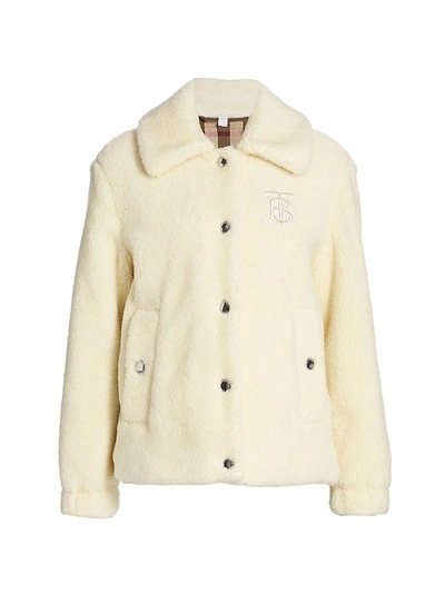 Shop Burberry Rosewell Faux Shearling Jacket In Ivory