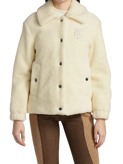 Shop Burberry Rosewell Faux Shearling Jacket In Ivory