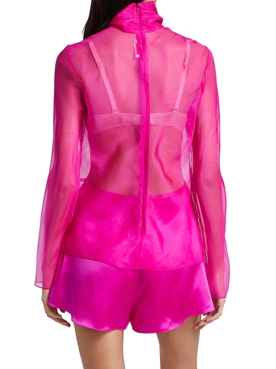 Shop Alejandra Alonso Rojas Sheer Organza Silk Turtleneck In Hot Pink