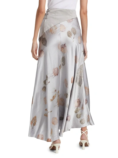 Shop Alejandra Alonso Rojas Suede Buckle Detail Floral Skirt In Silver Floral