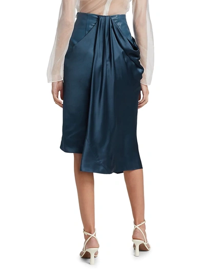 Shop Alejandra Alonso Rojas Satin & Leather Draped Skirt In Blue