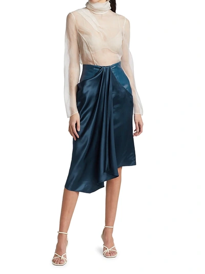 Shop Alejandra Alonso Rojas Satin & Leather Draped Skirt In Blue