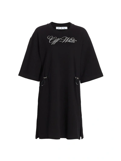 Shop Off-white Logo Coulisse T-shirt Dress In Black White