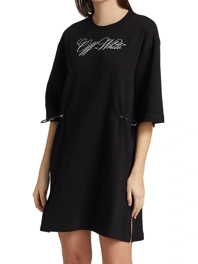 Shop Off-white Logo Coulisse T-shirt Dress In Black White